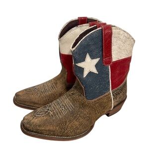 Roper Lady Rebel Women 8.5 Texas Flag Leather Pull On Western Boots